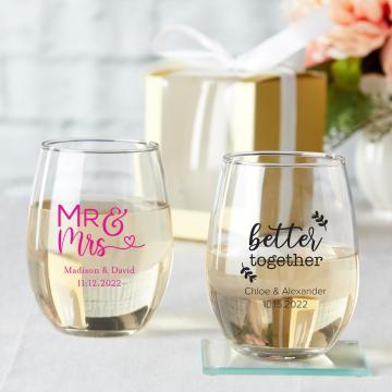 Personalized clear stemless wine glasses