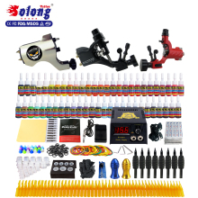 Solong Tattoo Machine Kit 3 Pro Gun 54 Color Inks Grips Tips Complete Permanent Tattoo Set