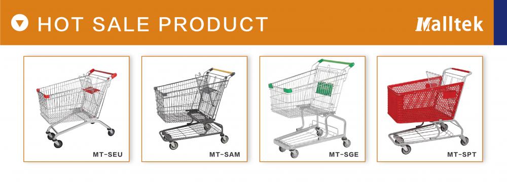 Gray Metal Shopping Cart PU Wheeled Trolley