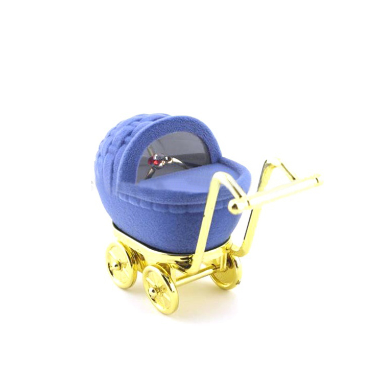 Unique Velvet Baby Stroller Shaped Ring Box