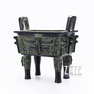 Antique archaistic square cast bronze chinese ding statue sculpture