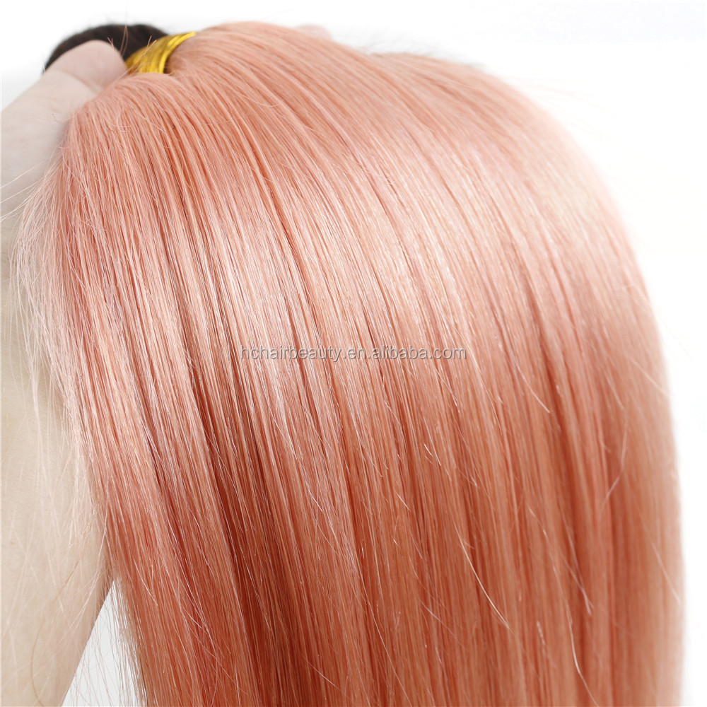 Wholesale Price Ombre 1B Pink Hair Bundles With Closure Brazilian Remy Straight Hair Bundles With Frontal Ombre Two Tone color