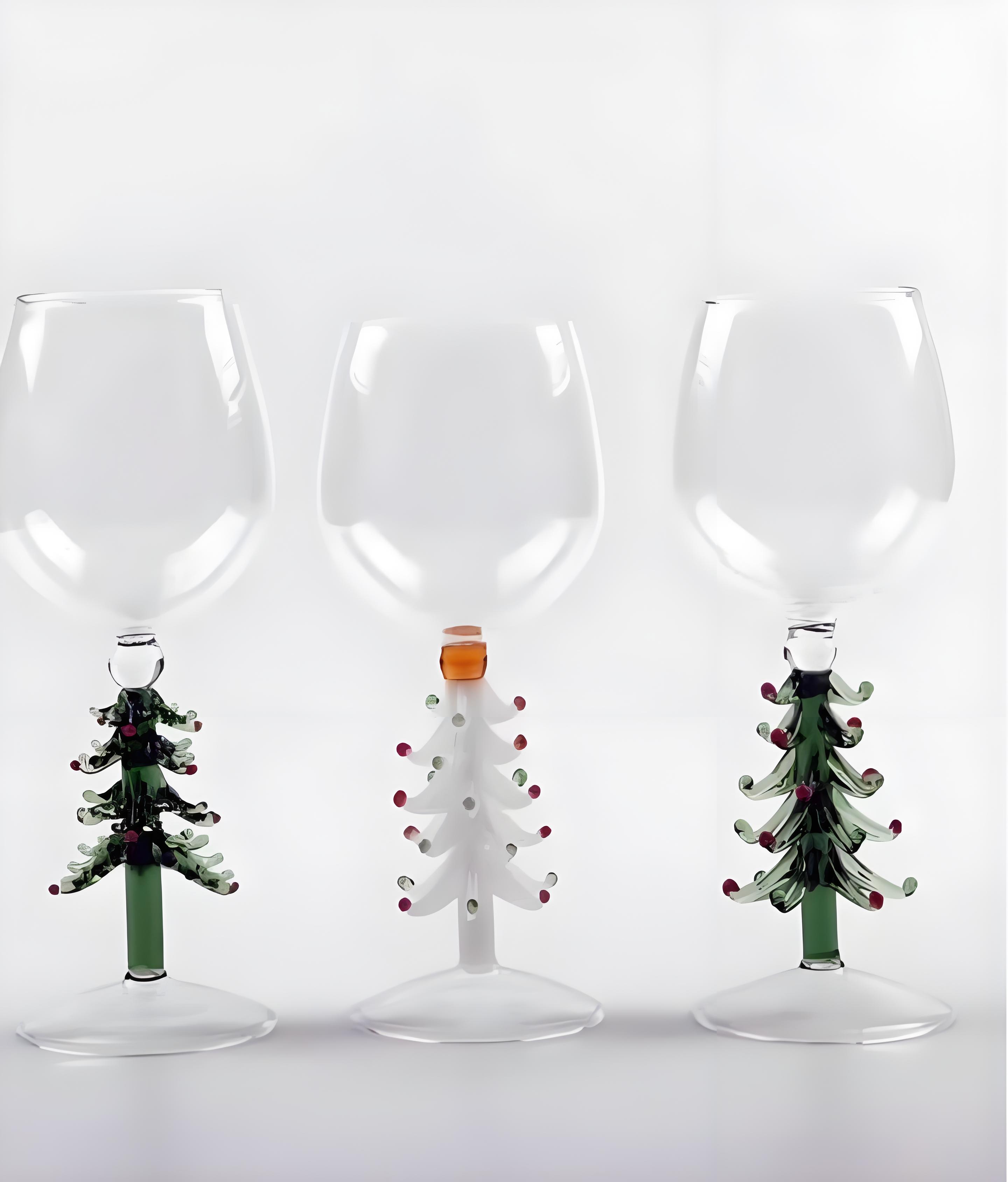 Copa de vino tinto con modelado de árbol de Navidad personalizado Custom Christmas Tree Modeling Red Wine Glass