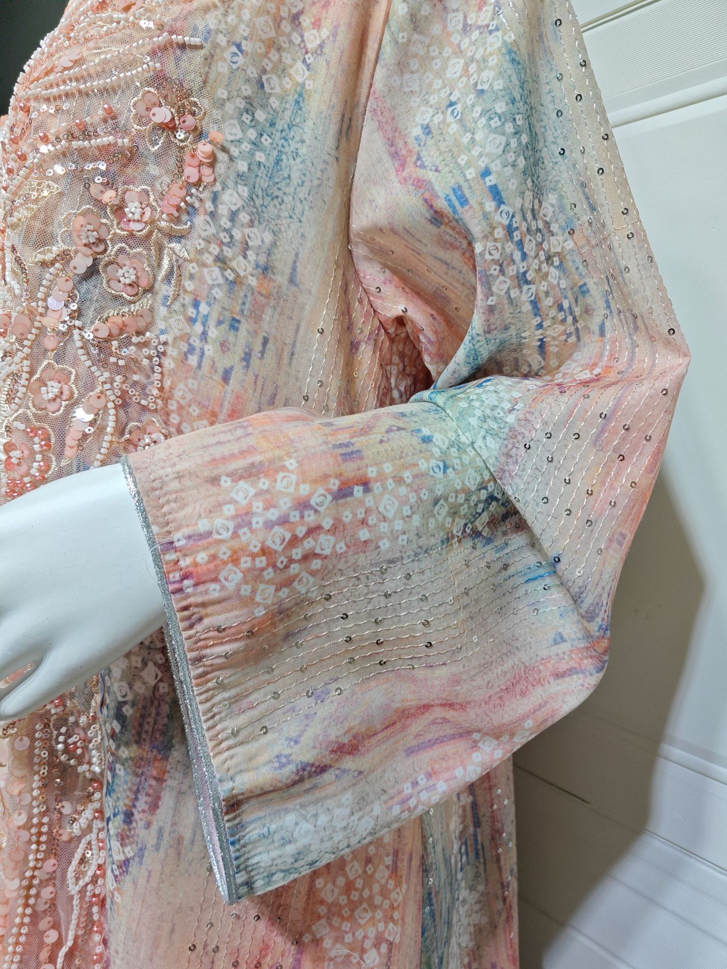 لباس مهره دار پولک دار لوکس Abaya Jalabiya AB560 (8) Luxury Sequined Beaded Abaya Jalabiya Dress AB560 (8)