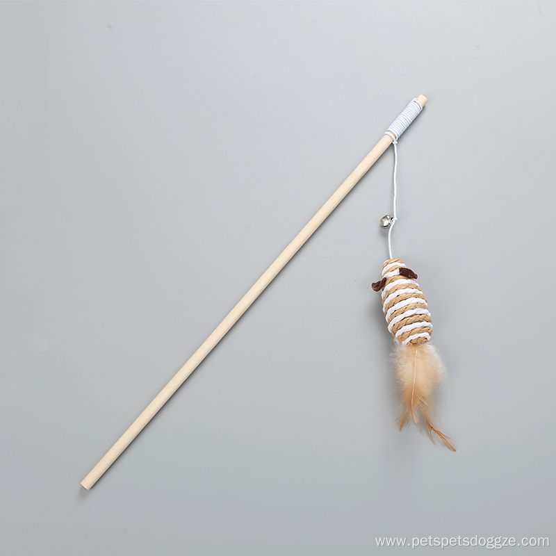 Mouse on a wooden stick feather cat toy