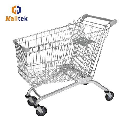 Chariot d&#39;achat en métal gris Pu Wheeled Trolley