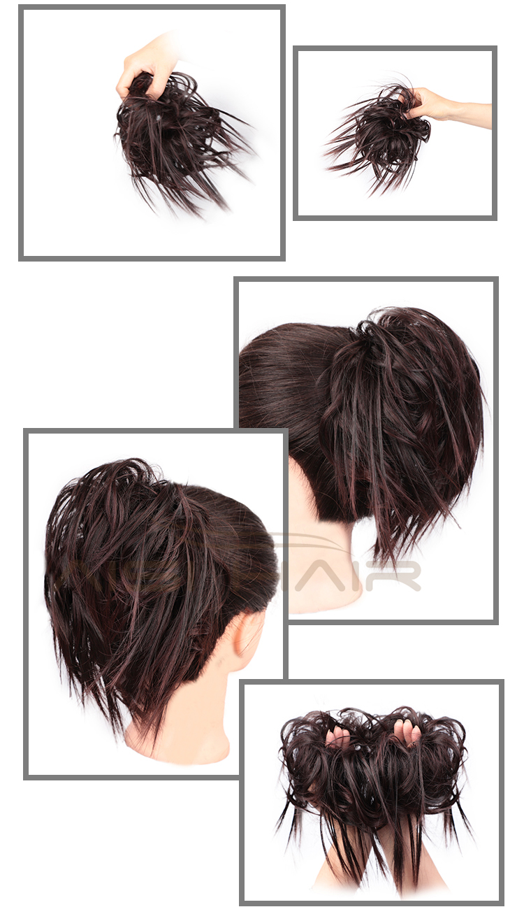 Aisi Hair Donut Brown Synthetic Curly Chignon Bun Pad Chignon Elastic Band Ribbon Ponytail Rope Rubber Hair Extension For Women