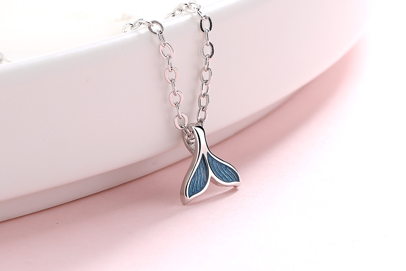 minimalist jewelry model blue mermaid fish tail pendant necklace silver copper brass jewelry