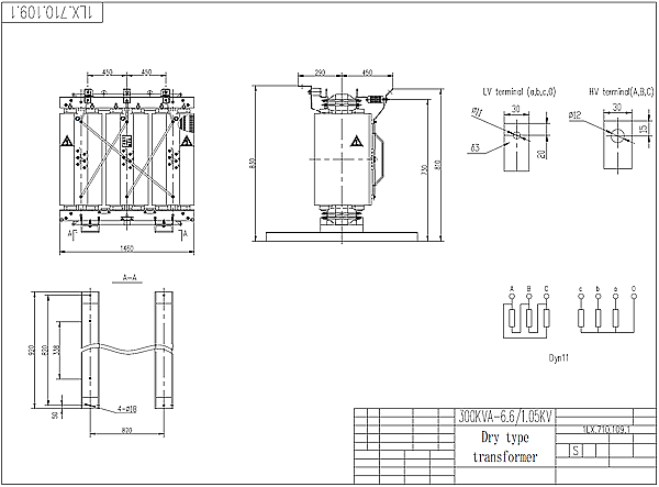 300kva dry type transformer drawing