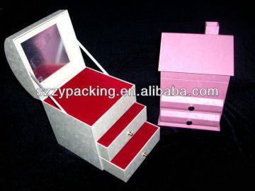 house shape jewellery gift box with mirror and velvet