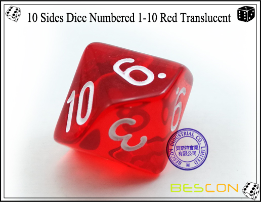 10 Seiten Würfel nummeriert 1-10 Rot Translucent-4 10 Sides Dice Numbered 1-10 Red Translucent-4