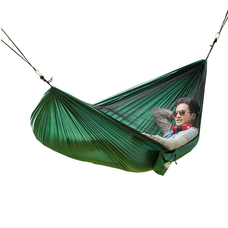 Portable Camping Single Double Hammock with Tree Straps, Lightweight Nylon Parachute Hammocks with Mosquito Net