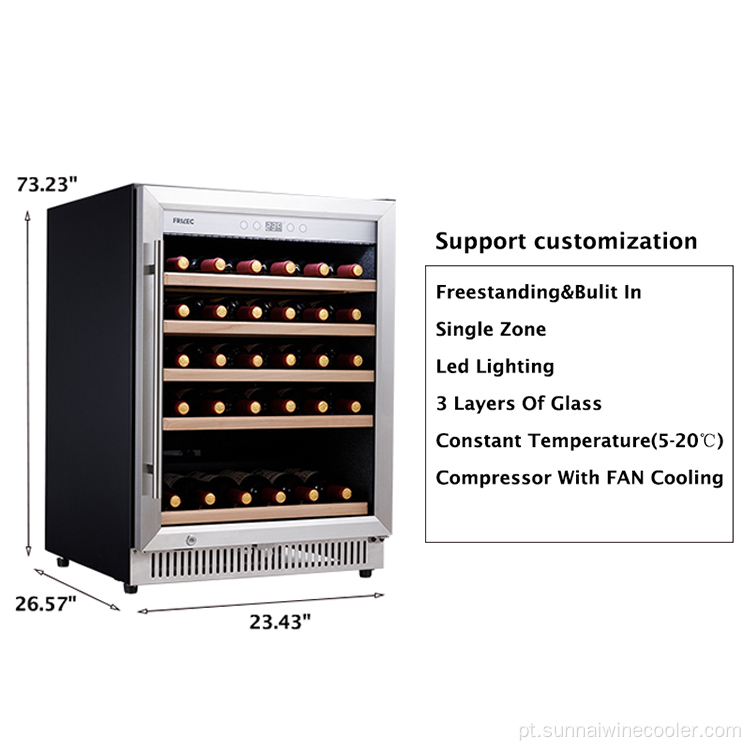 Display digital do compressor 118L construído em um refrigerador de vinho