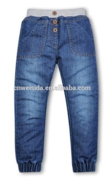 2015 new model washed cargo jeans pants with rib waist for boys