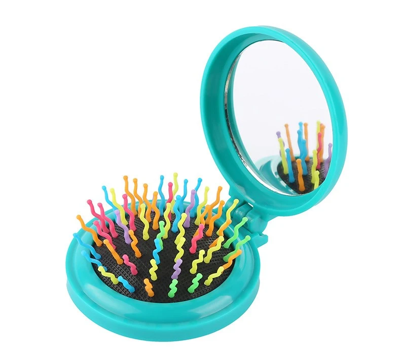 Portable Travel Folding Round Pop-up Hair Brush with Mirror