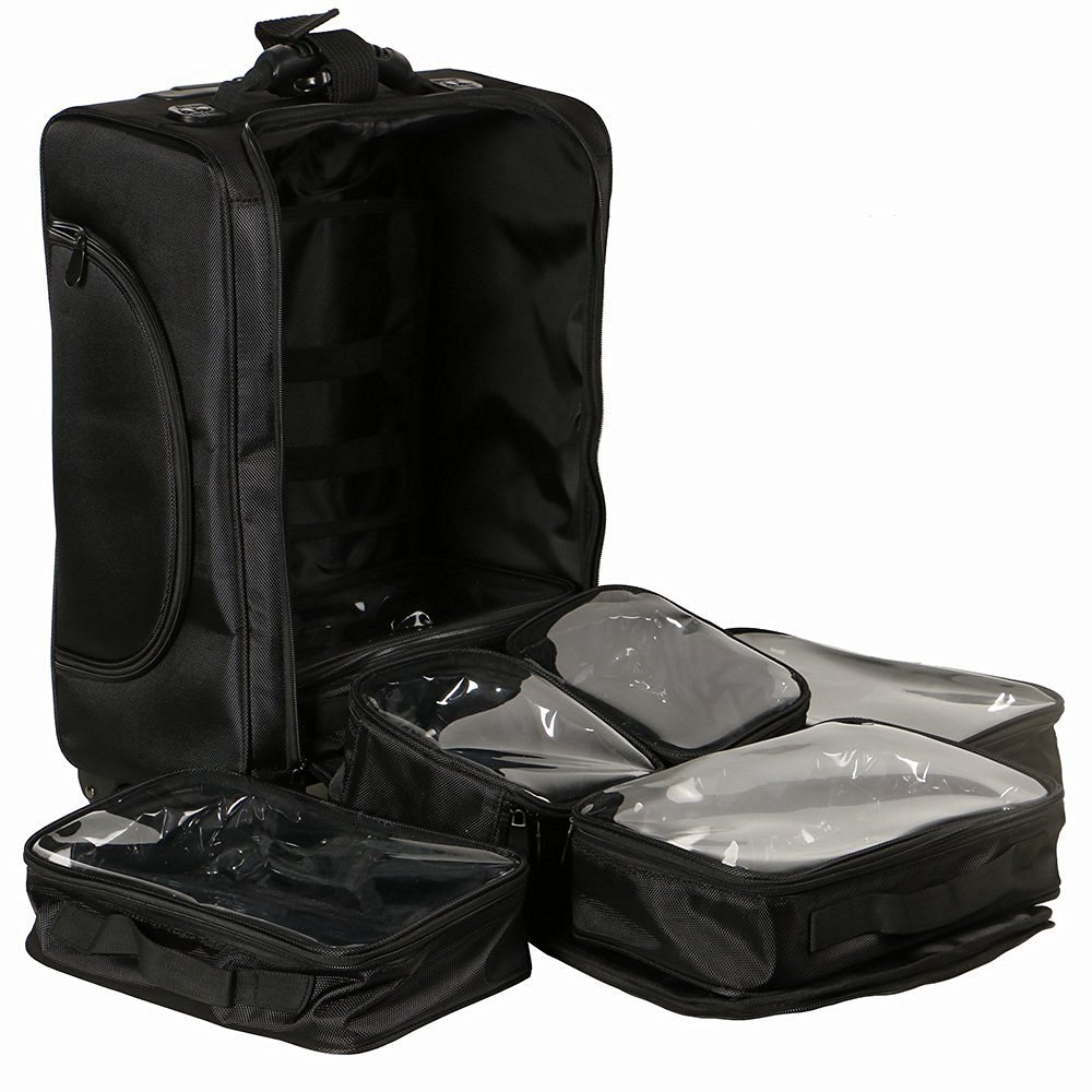 Nylon Makeup Case Portable Travel Trolley Cosmetic Case Organiser Rolling Makeup Artist Train Case Storage Box