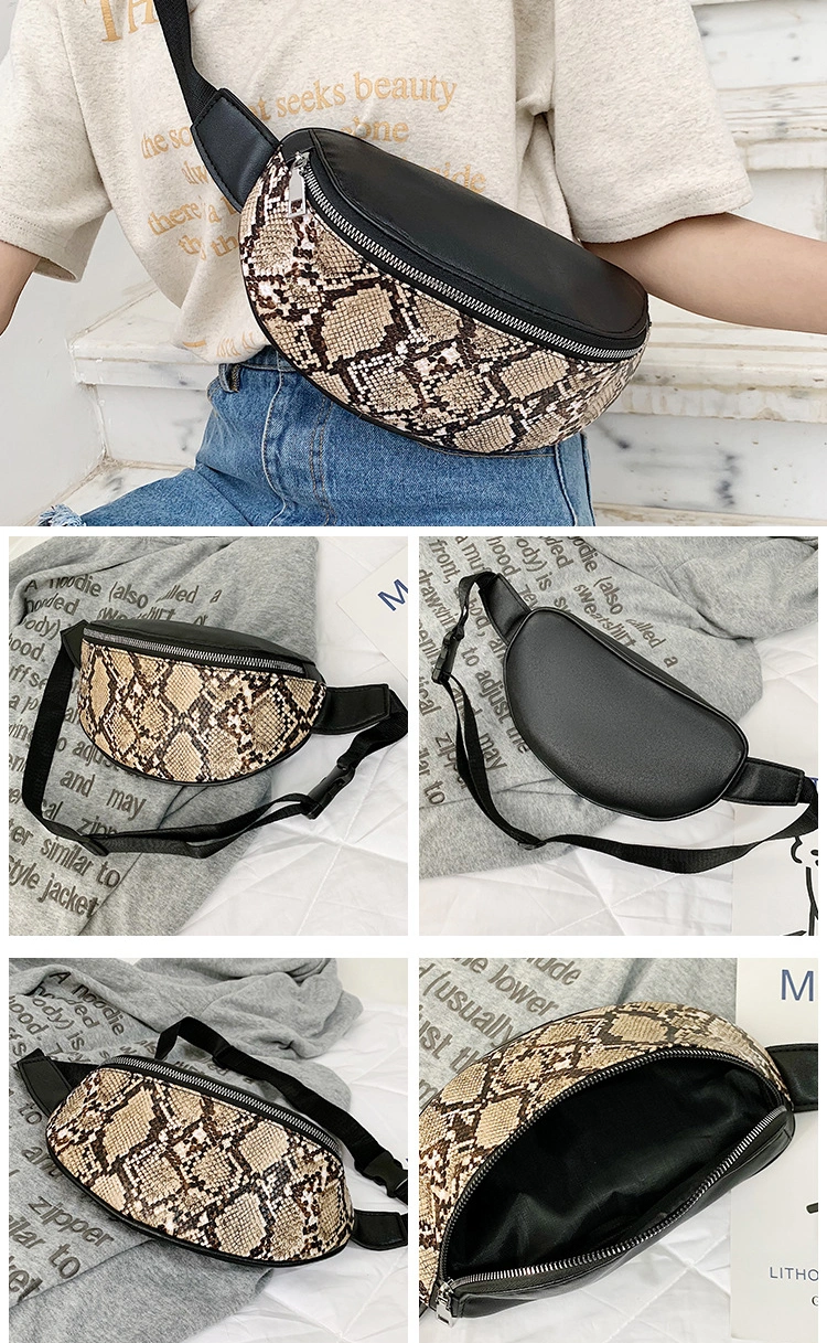 Fashion Faux Leather Outdoor Travel Belt Bum Bags Waterproof Snake White Python Pattern Crossbody Fanny Pack Women Waist Bag
