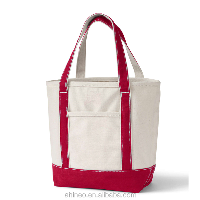 Custom Natural Standard Size Two Tones Thick 24 Oz Printed Cotton Canvas Tote Bag With Outside Pocket shopping bag