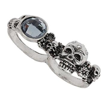Gothic style silver plated double rings with fake diamond