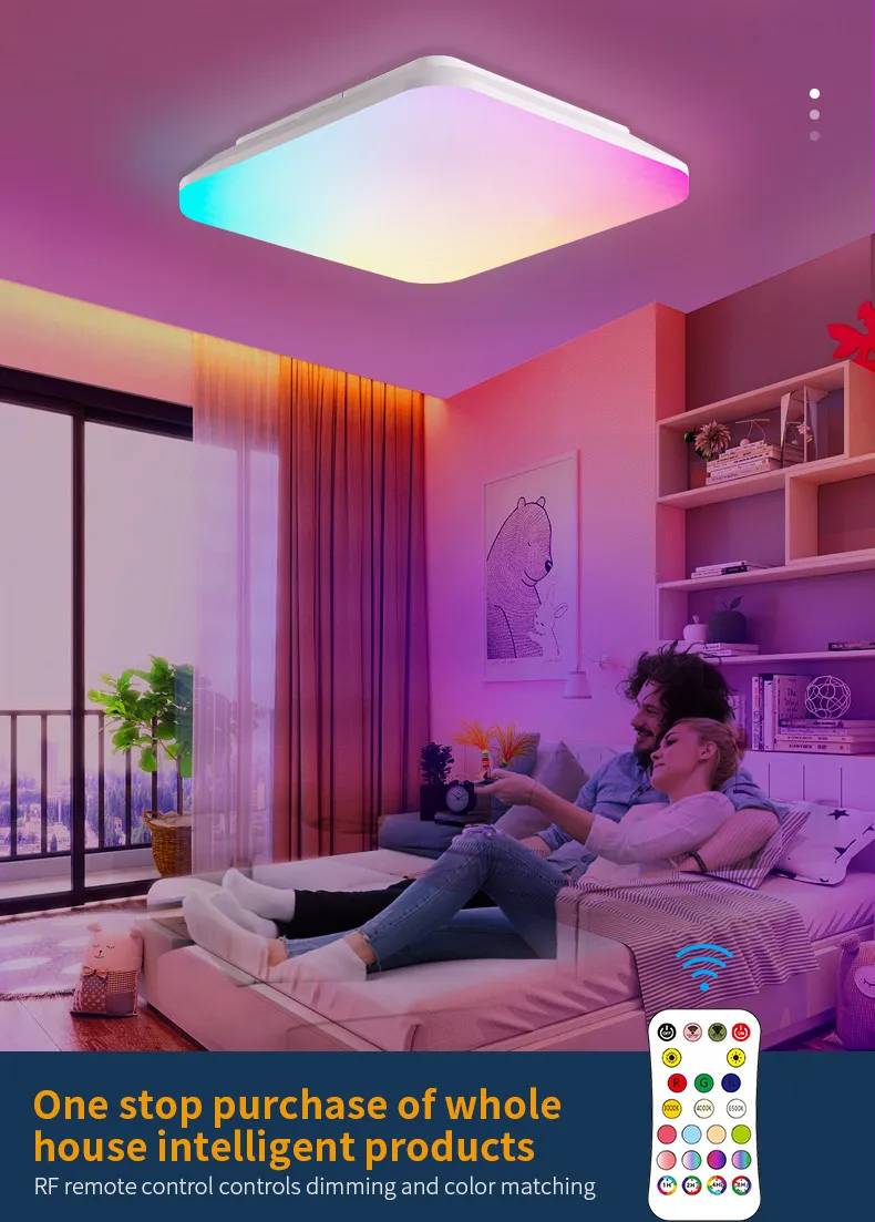 Smart RGBW Dimmable Ceiling Light with Remote Control Features