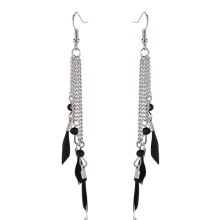 Tiny Feather Alloy Chain Tassel Feather Earrings For Lady