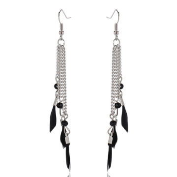 Tiny Feather Alloy Chain Tassel Feather Earrings For Lady