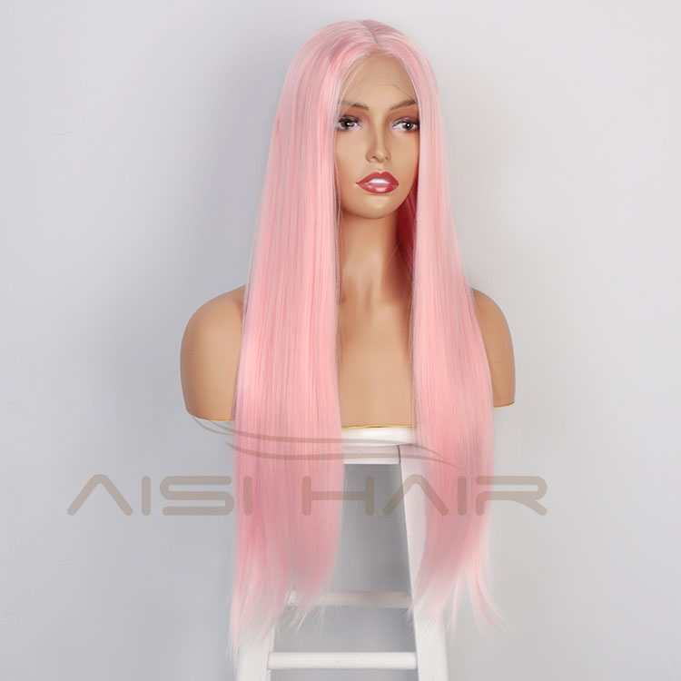 Aisi Hair 26 Inch Long Silky Straight Pink Wig Natural Straight Swiss Lace Wig Middle Part Lace Frontal Wigs For Black Women