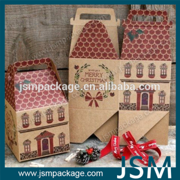 Christmas house shape gift box die cut kraft paper box