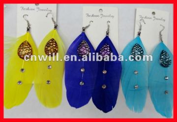 cheap feather earrings with crystals handmade fashion earrings