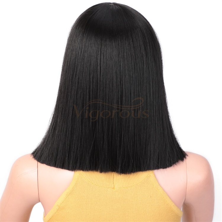 Vigorous Short Black Straight Bob Wig for Black or White Women Synthetic Hair Heat Resistant Wigs with Hair Bangs