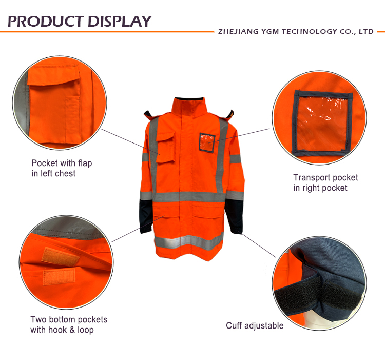 High visibility orange construction safety reflective waterproof jacket