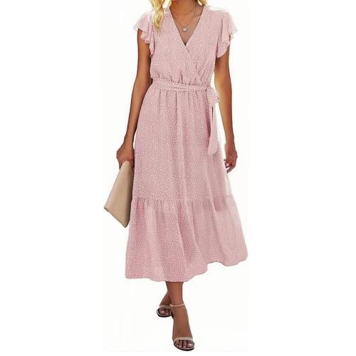 Ladies Woven Polyester Digital Cetak Casual Dress