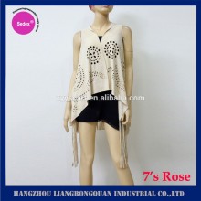 2016 trendy fake suede poncho shawls with armhole laser cut flower boho fringed suede shawl vest