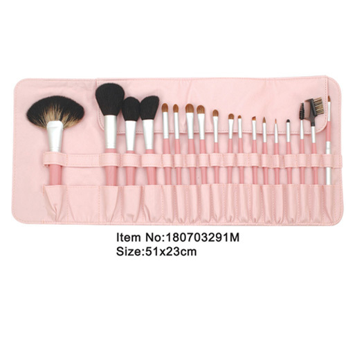 18pcs pink plastik menangani hewan nilon kit kosmetik sikat rambut dengan kasus satin merah muda