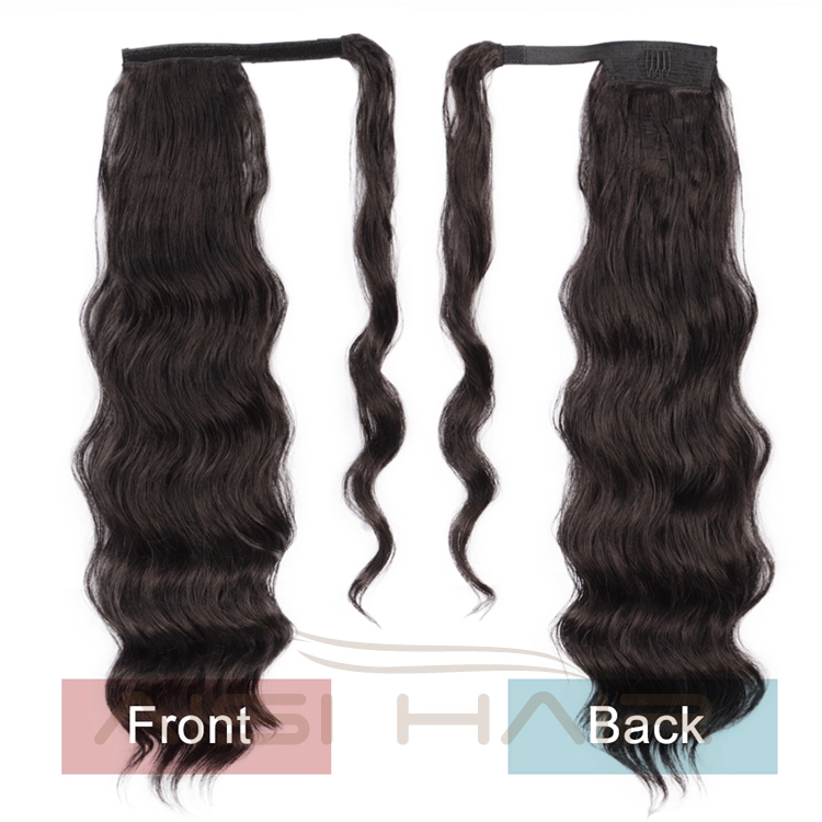 Heat Resistant Long Curly Black Clip On Deep Wave Pre Plucked Fiber Wigs Synthetic Ponytail Hair Extensions