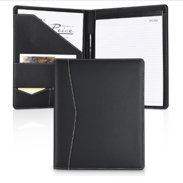 Leather Binder Portfolio with Business Card Holder and Letter Sized Writing Pad