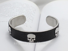 Fashion Bangle Jewelry Men's Stainless Steel Inlay Skull Cuff Bangle