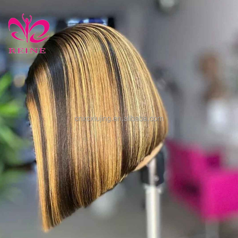 Ombre Color 4/27# BOB Highlight Wigs Short 4x4 Lace Closure BOB Human Hair Wigs Pre plucked For Black Women Lace Closure Wigs