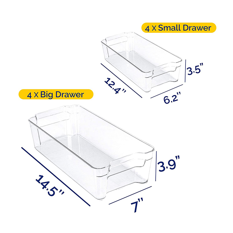 Set of 8 Freezer Organizer Bins Clear Plastic Kitchen Storage Rack-Stackable Organizer Containers with Handles for Refrigerator