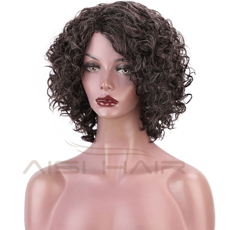 Aisi Hair New Design For Black Women Human Hair 100% Brazilian Hair Afro Kinky Curly Mixed Gray Brown Wig