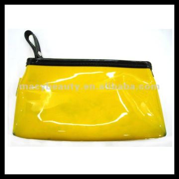 Yellow polish PU unique toiletry bag black trim