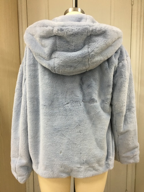 Plush Blue Hooded Fur Jacket