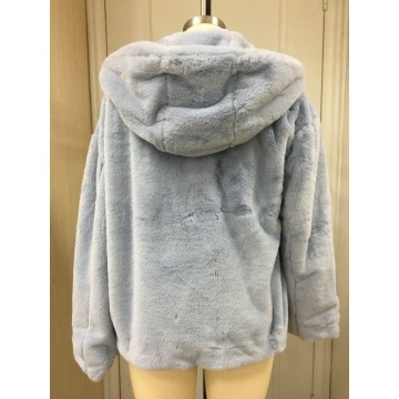 Veste en fourrure à capuche bleue en peluche