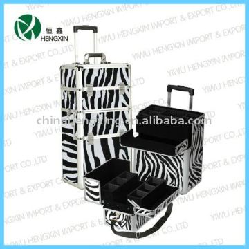 Zebra print cosmetic case trolley aluminum makeup case