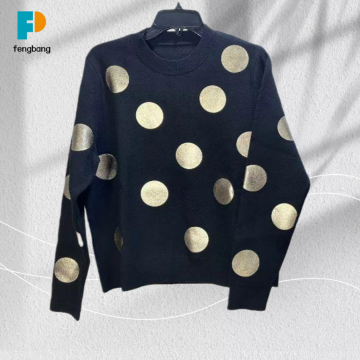 Retro Style Gold Embellished Wool Sweater with Texture