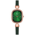 2021 mode dames lederen quartz horloge charme jurk vierkante wijzerplaat met strass mooie horloges voor dames groene klok