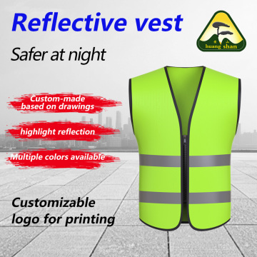 Zipper knitted fabric reflective safety vest green