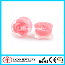 Acrylic Ear Plug with Pink Rose Ear Plug Piercing
