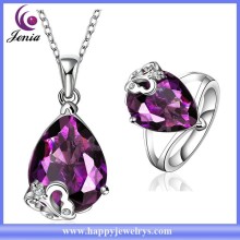 Beautiful design hot selling purple zircon gold plated bridal wedding jewelry set (KFVRS009)