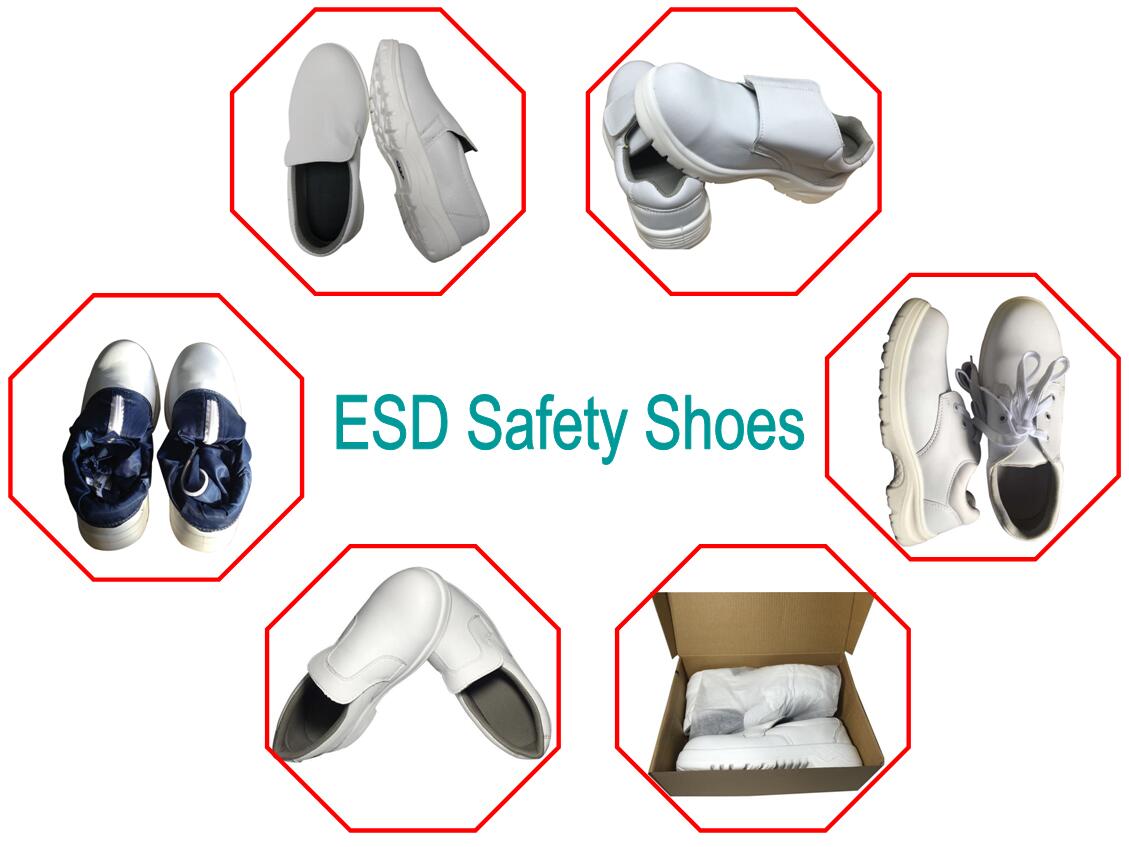 White Grey Unisex ESD Handmade PU Lab Work Shoes for Lint Free Clean Room